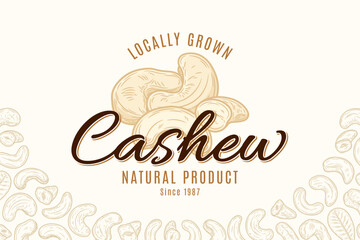Vector cashew nuts vintage logo, food label design, cashew nut kernels