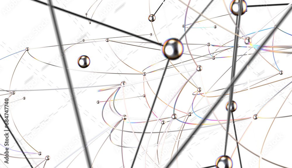 Fototapete Abstract 3d rendering of network concept. Modern background. Futuristic shape with spheres and lines. Design for poster, cover,