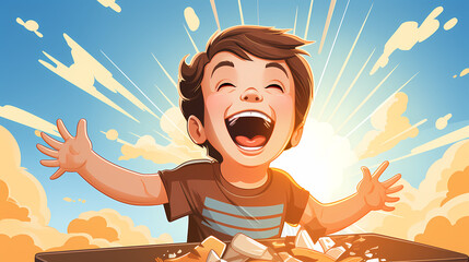 Cartoon funny little boy. Lifestyle life. Wonderful funny cheerful.