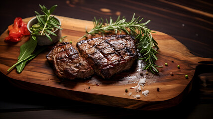 Delicious Steak on a Rustic Wooden Plate