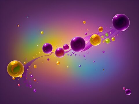 Landscape Purple and yellow bubbles or geometric balls in paint for a colorful wallpaper, background. Abstract background wallpaper.  Purple yellow bubble wallpaper. 