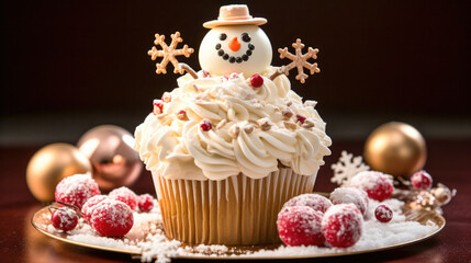 Snowman cupcake ,Christmas kitchen, holiday decor , Generative Ai