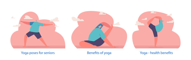 Isolated Vector Elements With Elderly Man Character Gracefully Practices Yoga, Embodying Strength And Serenity