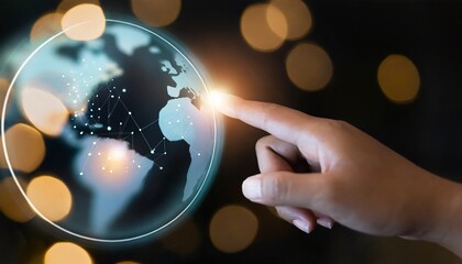  Hand Touching Earth in a Technological Space with Vibrant Bokeh