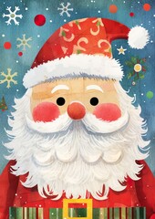 Charming Children's Christmas card with a close-up illustration of Santa Claus.