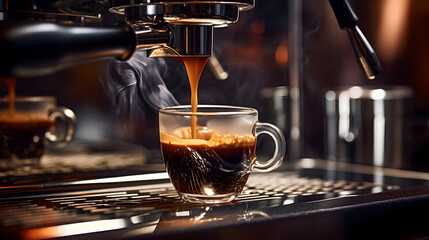 Espresso Elegance From the Coffee Machine - obrazy, fototapety, plakaty