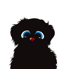 Vector illustration of black dog with blue eyes on white background. Symbol of pet.