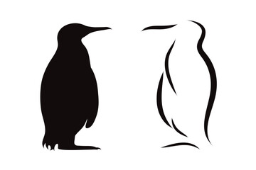 Couple of vector illustrations of penguin on white background. Symbol of Antarctica and wild.
