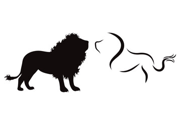 Couple of vector illustrations of lion on white background. Symbol of predator and wild.