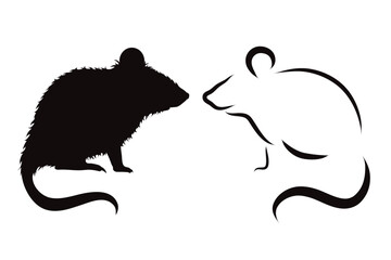 Couple of vector illustrations of rat on white background. Symbol of rodent and pest.
