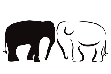 Couple of vector illustrations of elephant on white background. Symbol of Africa and wild.