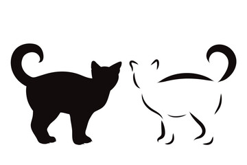 Couple of vector illustrations of cat on white background. Symbol of farm and pet.