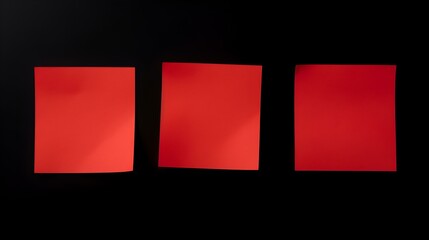 Set of red square Paper Notes on a black Background. Brainstorming Template with Copy Space