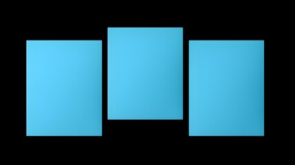 Set of sky blue square Paper Notes on a black Background. Brainstorming Template with Copy Space