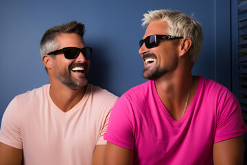 Romantic gay couple Isolated on colored background