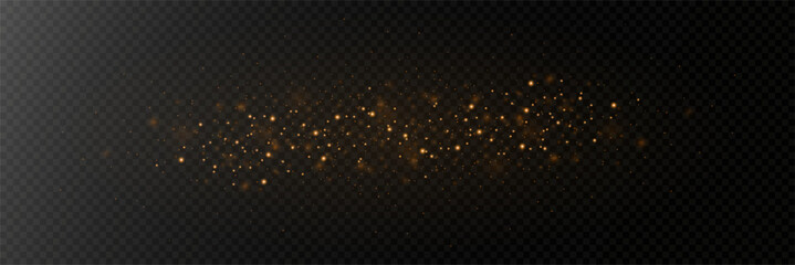 Golden glitter light.Light effect.Sparkling particles background. Gold dust on a transparent background.
