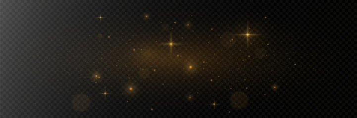 Golden glitter light.Light effect.Sparkling particles background. Gold dust on a transparent background.
