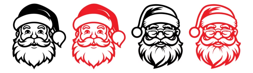 Foto op Canvas Santa claus logo in line art style. santa claus face beard moustache happy xmas christmas new year outline thin line vector icon black and red on white background. © iamfrk7
