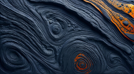 A pronounced texture of solidified lava in the form of round curls of an abstract shape.