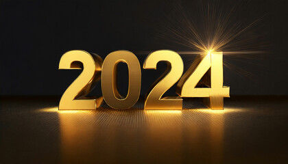 Happy new year 2024 golden numbers with sparkling background