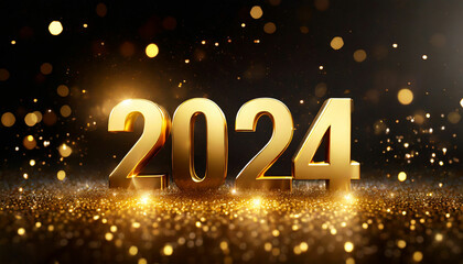 Happy new year 2024 golden numbers with sparkling background
