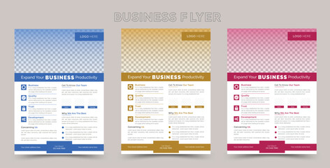 Clean & modern business flyer template design set with variation color. marketing, business proposal, promotion, advertise, publication, cover page. new digital marketing flyer set