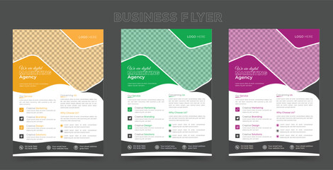 corporate business flyer template design set with variation color. marketing, business proposal, promotion, advertise, publication, cover page. new digital marketing flyer set