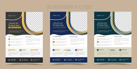 minimal and creative business flyer template design set with variation color. marketing, business proposal, promotion, advertise, publication, cover page. new digital marketing flyer set