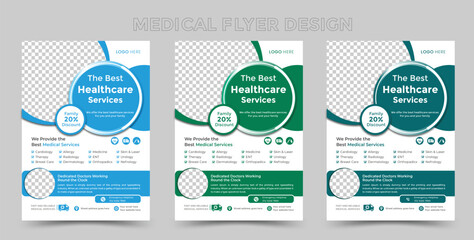 Medical & health flyer template design set with variation color. marketing, business proposal, promotion, advertise, publication, cover page. new digital marketing flyer set
