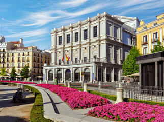 Royal theater (Teatro Real) on Eastern square (Plaza de Oriente) in Madrid, Spain - obrazy, fototapety, plakaty