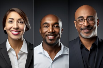 A compelling photo collage depicts the synergy and success of a multicultural business team of three people, showcasing diversity, unity, and professional collaboration