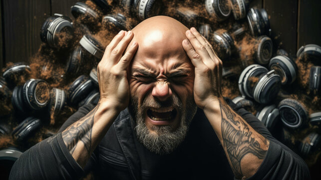 ligyrophobia: the visceral response to overwhelming sounds, captured in ultra-realistic detail, showing the stark contrast of fear in everyday situations - generated with AI