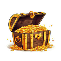 2D cartoon style treasure box vector, white background