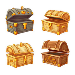 2D cartoon style treasure box vector, white background