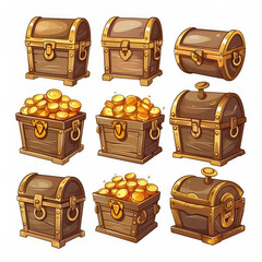 2D cartoon style treasure box vector, white background