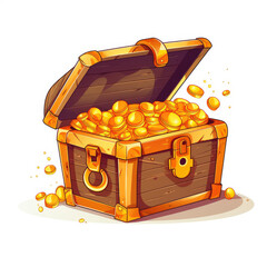 2D cartoon style treasure box vector, white background