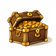 2D cartoon style treasure box vector, white background