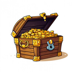 2D cartoon style treasure box vector, white background