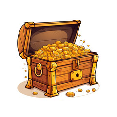 2D cartoon style treasure box vector, white background