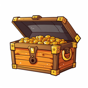2D cartoon style treasure box vector, white background