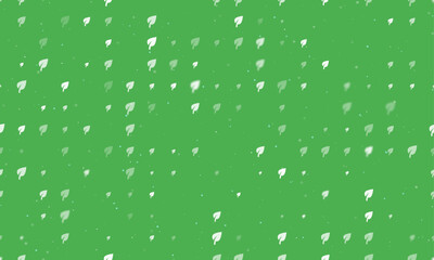 Seamless background pattern of evenly spaced white leaf symbols of different sizes and opacity. Vector illustration on green background with stars