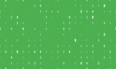 Seamless background pattern of evenly spaced white man symbols of different sizes and opacity. Vector illustration on green background with stars
