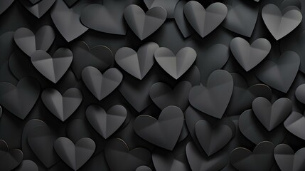 Seamless Background of Paper Hearts in anthracite Colors. Romantic Wallpaper with Copy Space