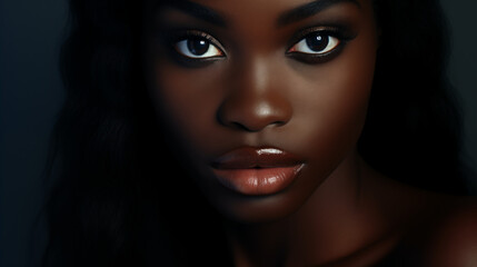 A close-up portrait of a beautiful black woman. Advertising concept.