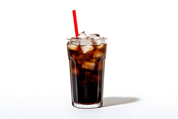 Glass of iced coffee or cola isolated on white background.Promotional commercial food photo
