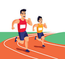 Obraz premium flat character runners on track illustration