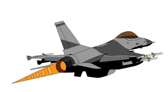 F-16A MLU Afterburner Take off - Editable Vector Illustration for Patches, Banners, Merchandize and Posters. 