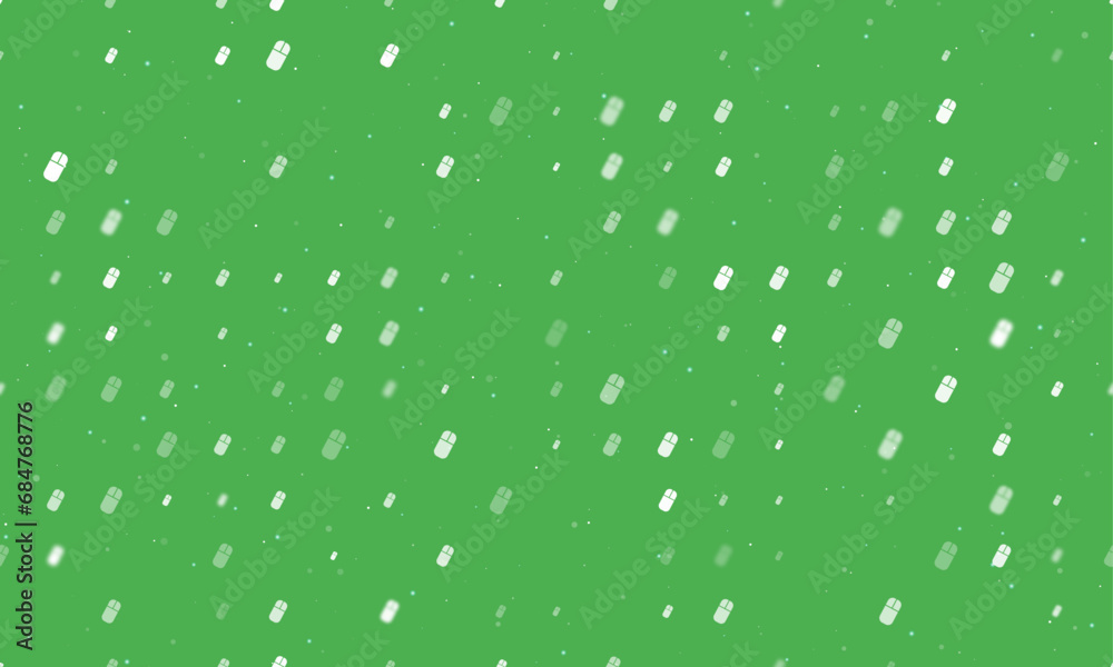 Poster seamless background pattern of evenly spaced white computer mouse symbols of different sizes and opa