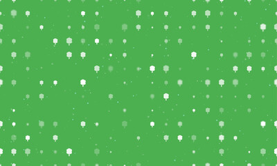 Seamless background pattern of evenly spaced white tree symbols of different sizes and opacity. Vector illustration on green background with stars