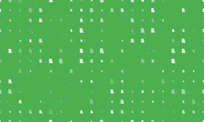 Seamless background pattern of evenly spaced white trapezium symbols of different sizes and opacity. Vector illustration on green background with stars